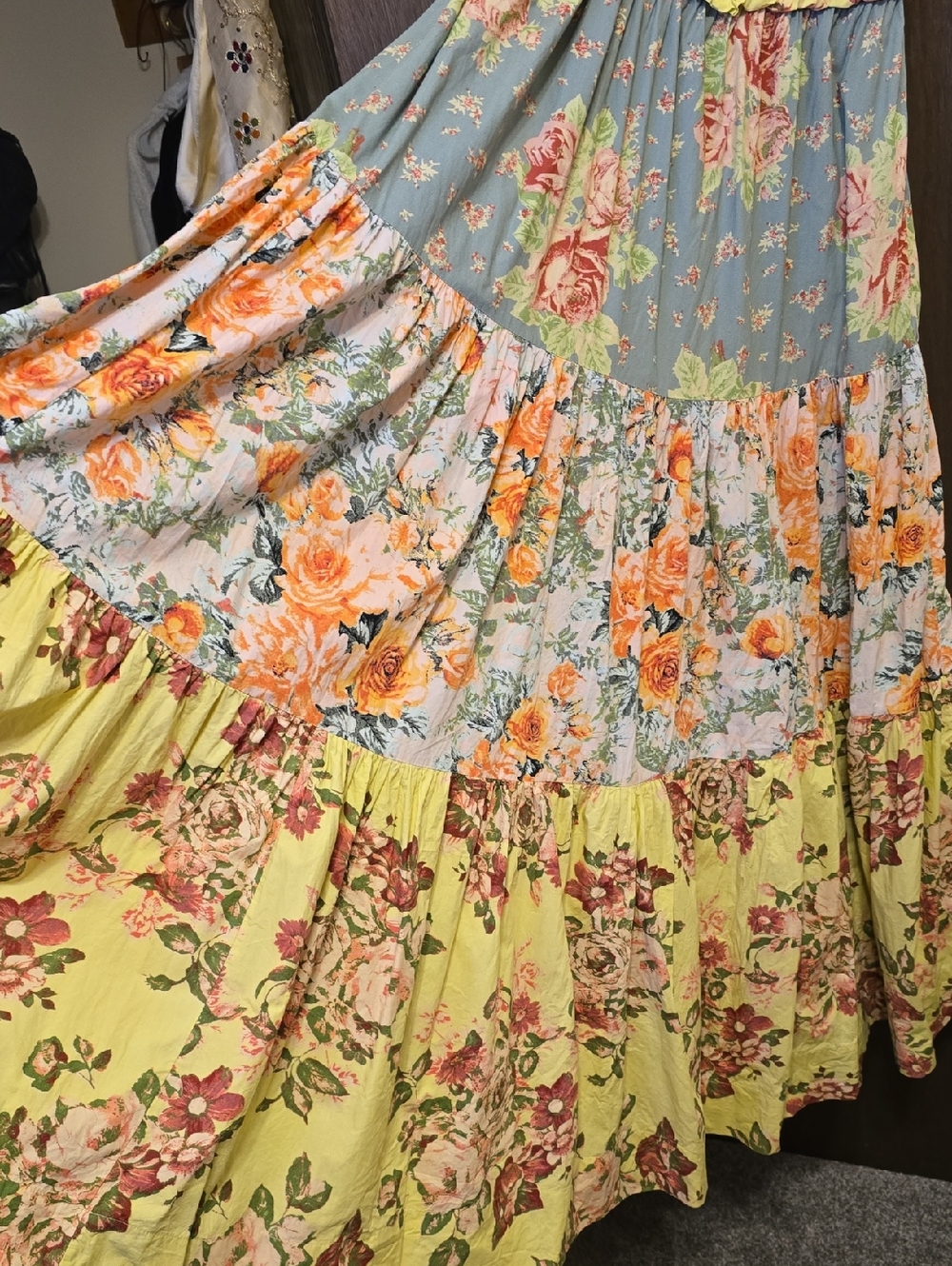 free people Floral Tiered Maxi Sundress with Ribbon Straps - Yellow, Blue, Peach - Picture 5 of 5